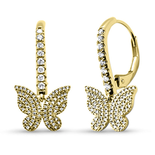 Muse Jewelry .40ct G SI 14K Yellow Gold Diamond Dangling Butterfly Hoop Earrings