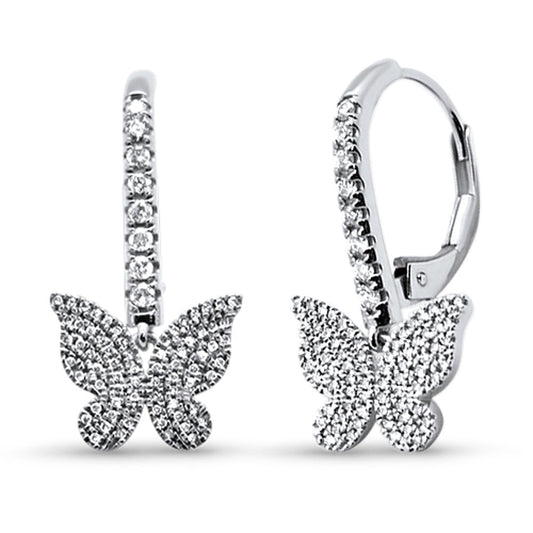 Muse Jewelry .40ct G SI 14K White Gold Diamond Dangling Butterfly Hoop Earrings