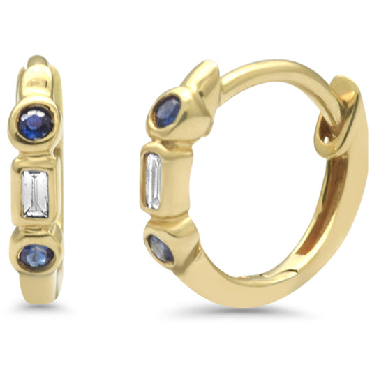 Muse Jewelry .10ct G SI 14K White Gold Diamond & Blue Sapphire Gemstone Petite Hoop Earrings Push Back