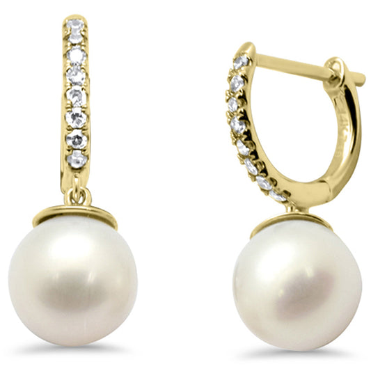 Muse Jewelry .10ct G SI 14K Yellow Gold Diamond Dangling Pearl Earrings