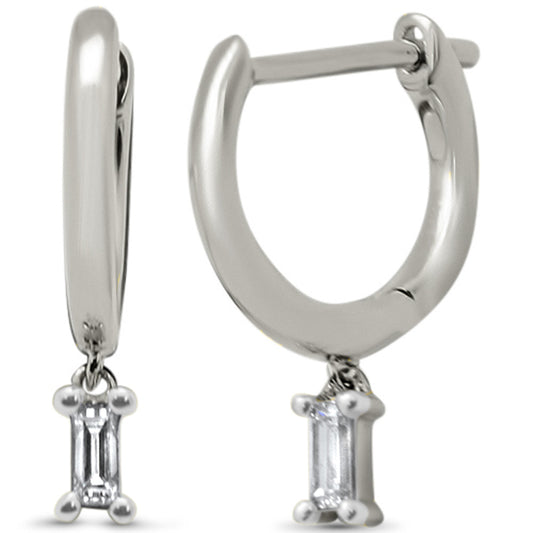 Muse Jewelry .09ct G SI 14K White Gold Diamond Petite Baguette Hoop Earrings