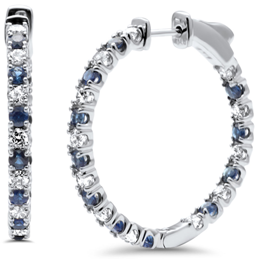 Muse Jewelry 2.27ct G SI 14K White Gold Diamond Blue Sapphire Hoop Earrings