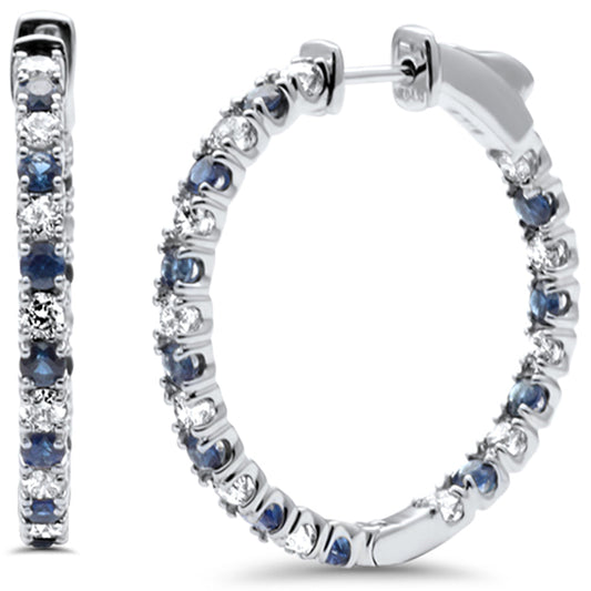 Muse Jewelry 2.27ct G SI 14K White Gold Diamond Blue Sapphire Hoop Earrings