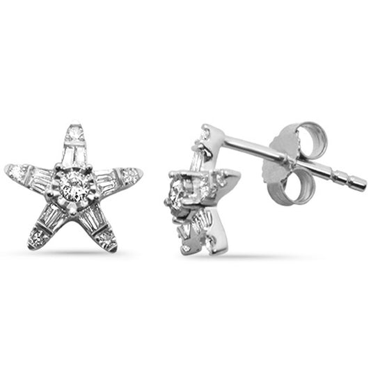 Muse Jewelry .26ct G SI 14K White Gold Diamond Star Baguette Earrings