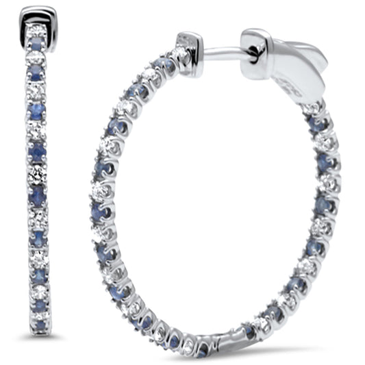 Muse Jewelry 1.17ct G SI 14K White Gold Diamond & Blue Sapphire Hoop Earrings