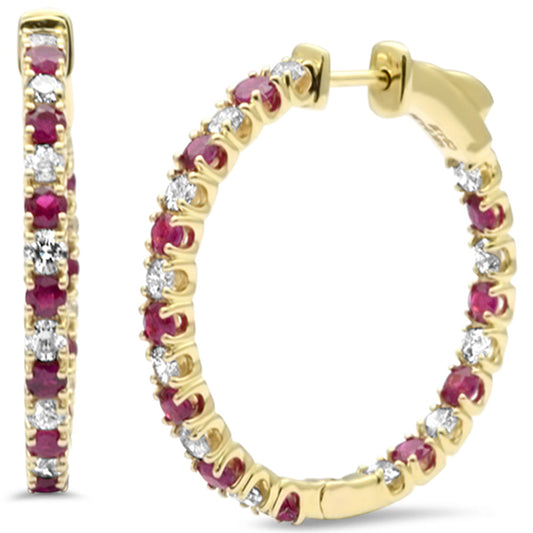 Muse Jewelry 2.29ct G SI 14K Yellow Gold Diamond & Ruby Hoop Earrings