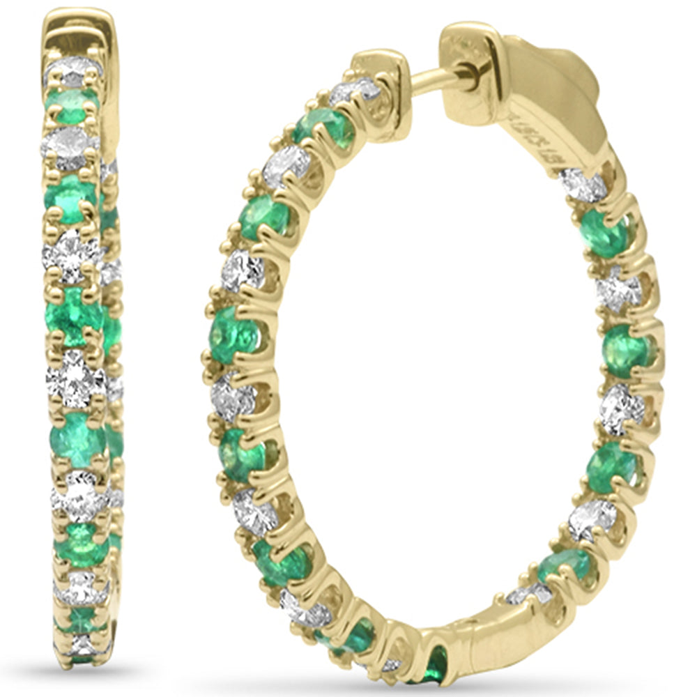 Muse Jewelry 1.99ct G SI 14K Yellow Gold Diamond & Green Emerald Hoop Earrings