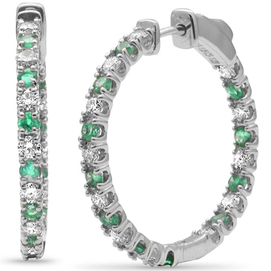 Muse Jewelry 1.95ct G SI 14K White Gold Diamond & Green Emerald Hoop Earrings