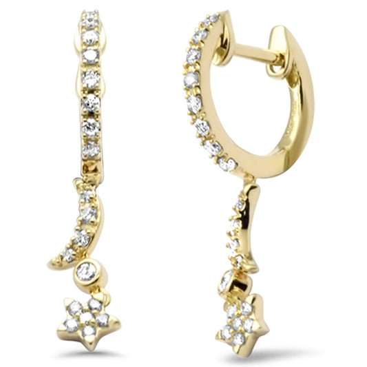 Muse Jewelry .24ct G SI 14K Yellow Gold Diamond Moon & Star Petite Hoop Earrings Post & Click