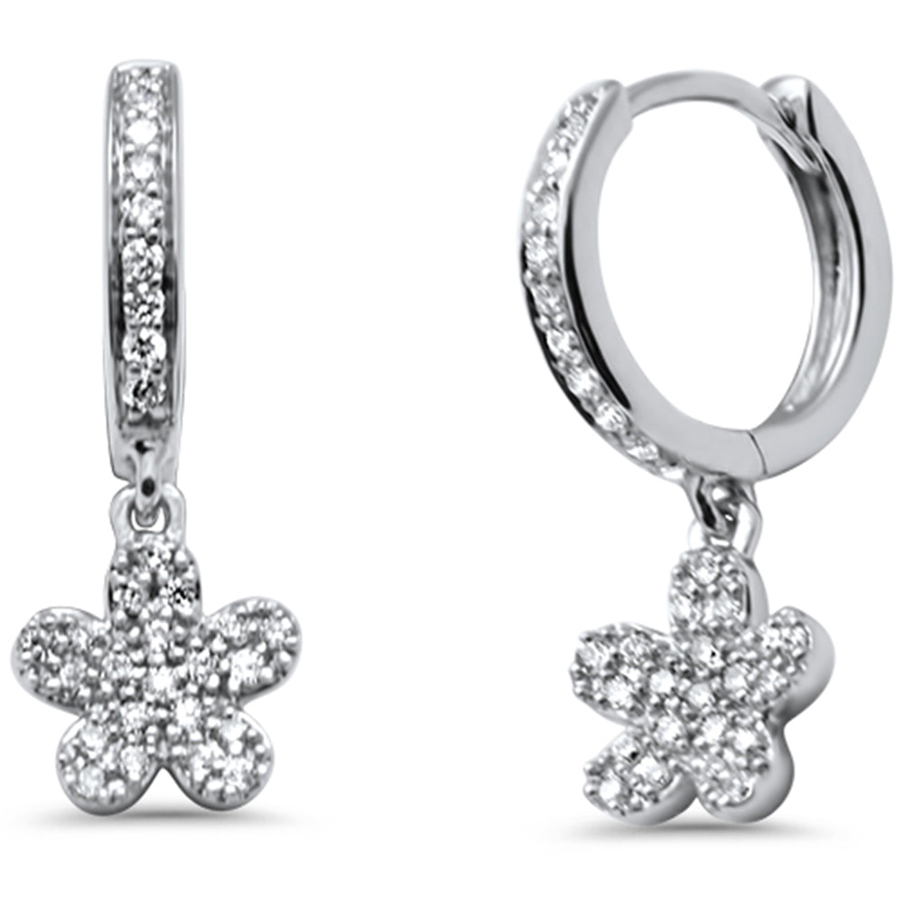 Muse Jewelry .18ct G SI 14K White Gold Diamond Flower Petite Hoop Earrings Post & Click