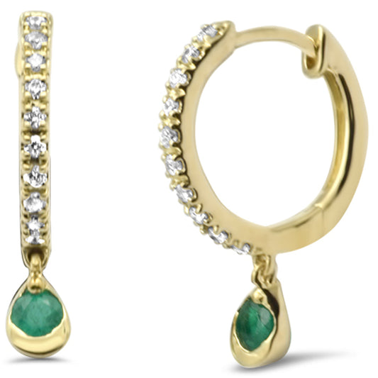 Muse Jewelry .19ct G SI 14K Yellow Gold Diamond Petite Emerald Hoop Earrings Post & Click