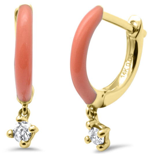 Muse Jewelry .08ct G SI 14K Yellow Gold Diamond Orange Enamel Hoop Earrings