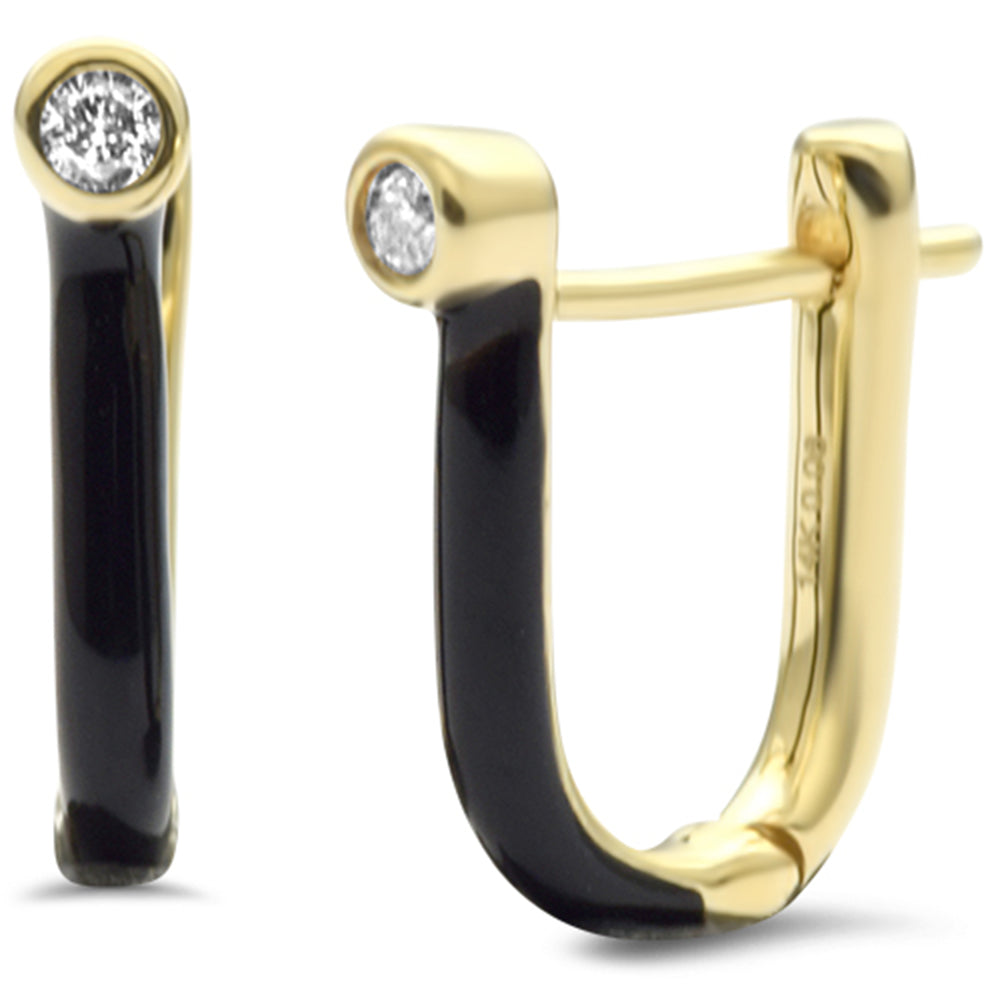 Muse Jewelry .08ct G SI 14K Yellow Gold Diamond & Black Enamel Hoop Earrings