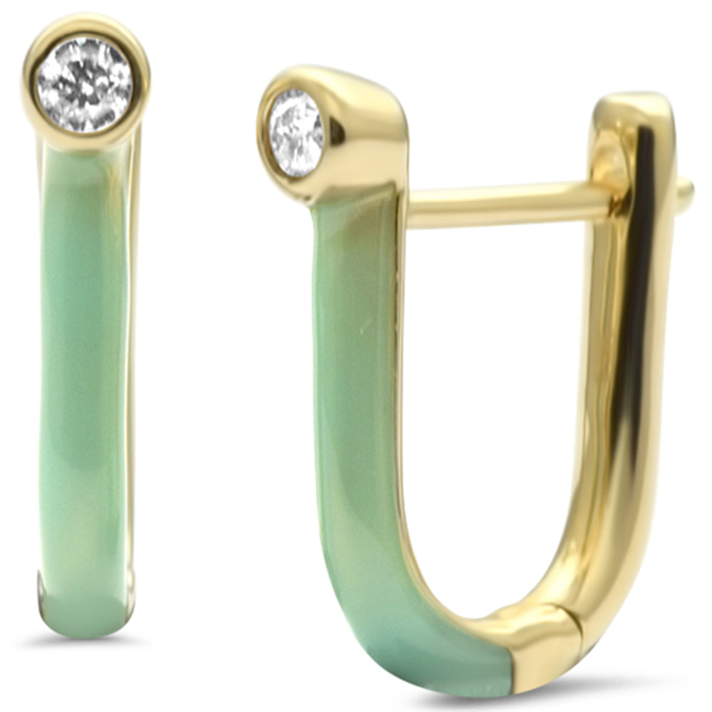 Muse Jewelry .08ct G SI 14K Yellow Gold Diamond & Turquoise Enamel Hoop Earrings