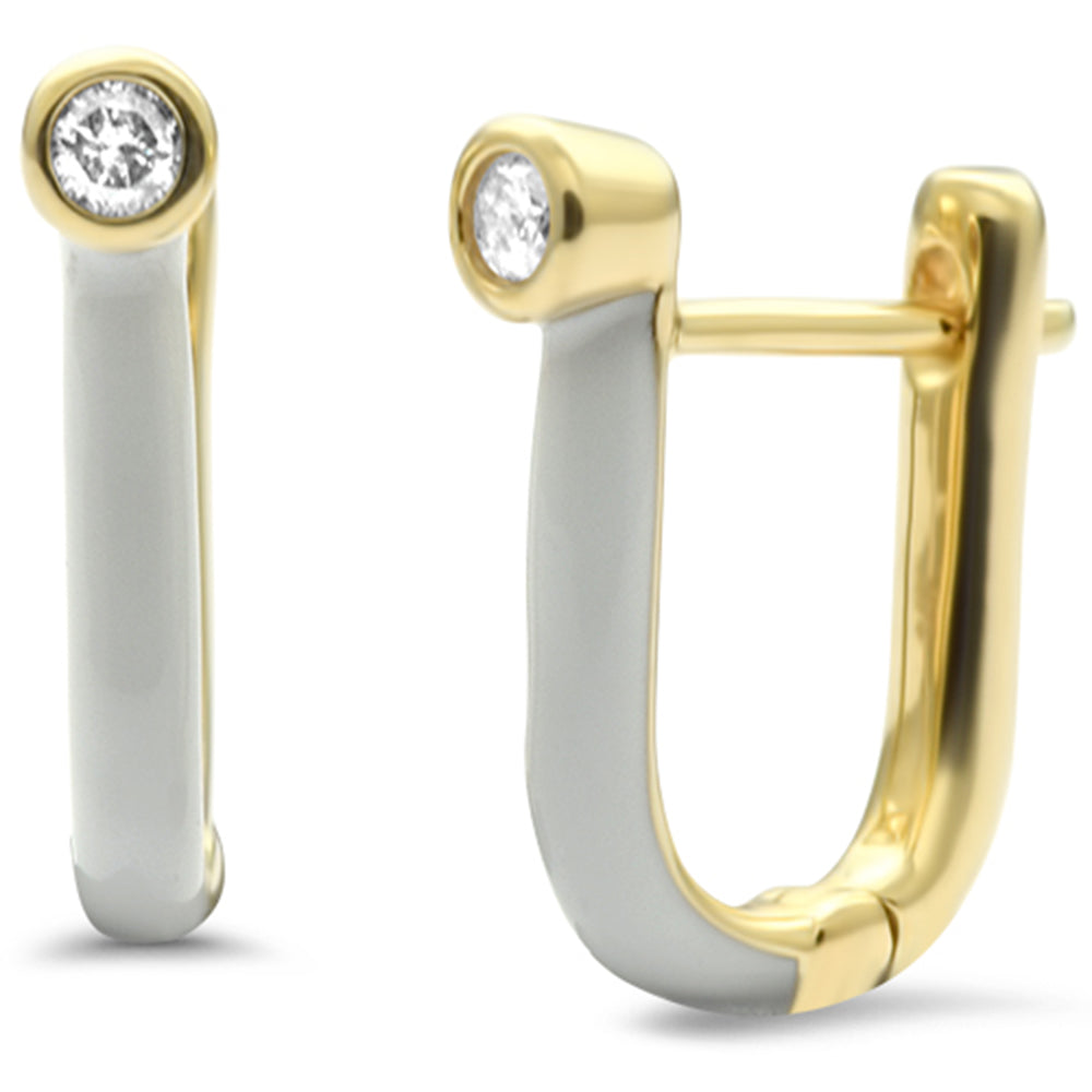 Muse Jewelry .08ct G SI 14K Yellow Gold Diamond & White Enamel Hoop Earrings