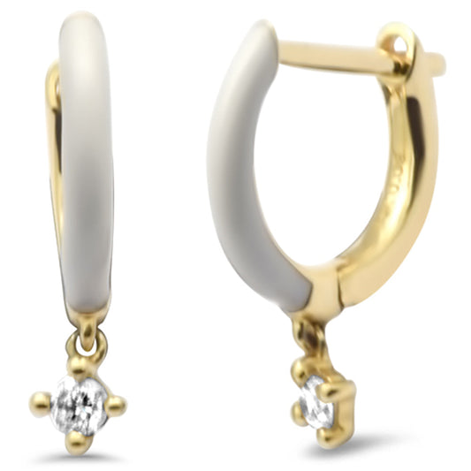 Muse Jewelry .07ct G SI 14K Yellow Gold Diamond & White Enamel Hoop Earrings