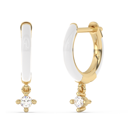 Muse Jewelry .07ct G SI 14K Yellow Gold Diamond & White Enamel Hoop Earrings