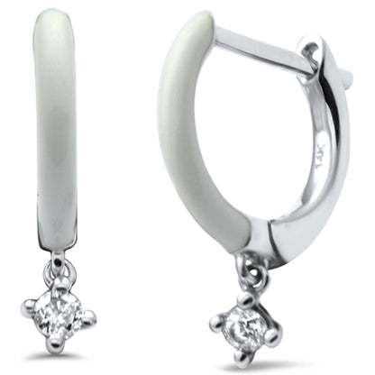 Muse Jewelry .08ct G SI 14K White Gold Diamond Petite Dangling Hoop Earrings