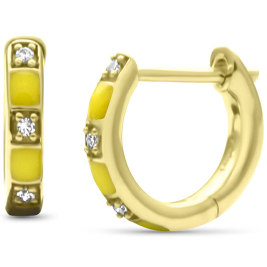 Muse Jewelry .03ct G SI 14K Yellow Gold Diamond & Yellow Enamel Petite Hoop Earrings