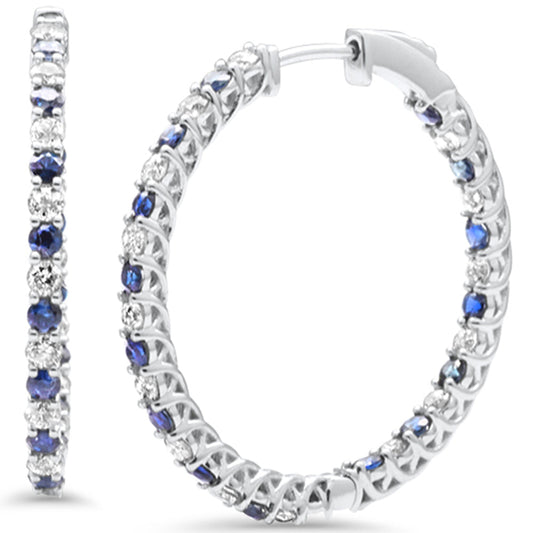 Muse Jewelry 3.39ct G SI 14K White Gold Diamond & Blue Sapphire Hoop Earrings