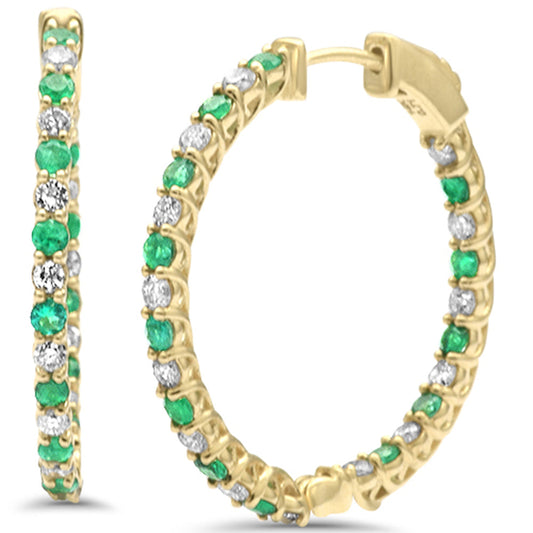 Muse Jewelry 1.42ct G SI 14K Yellow Gold Diamond & Emerald Hoop Earrings