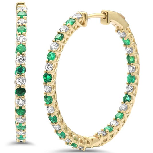 Muse Jewelry 2.91ct G SI 14K Yellow Gold Diamond & Emerald Hoop Earrings
