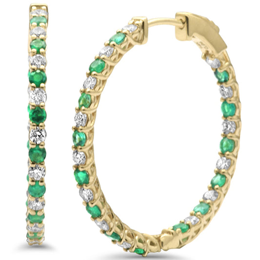 Muse Jewelry 1.01ct G SI 14K Yellow Gold Diamond & Emerald Hoop Earrings