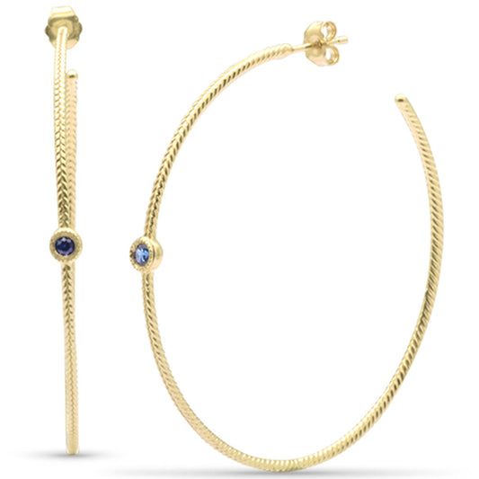 Muse Jewelry .22ct G SI 14K Yellow Gold Diamond Blue Sapphire Hoop Earrings