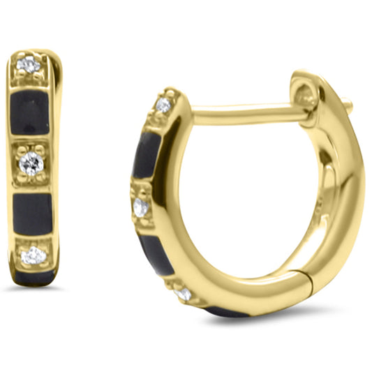 Muse Jewelry .04ct G SI 14K Yellow Gold Diamond & Black Enamel Hoop Earrings