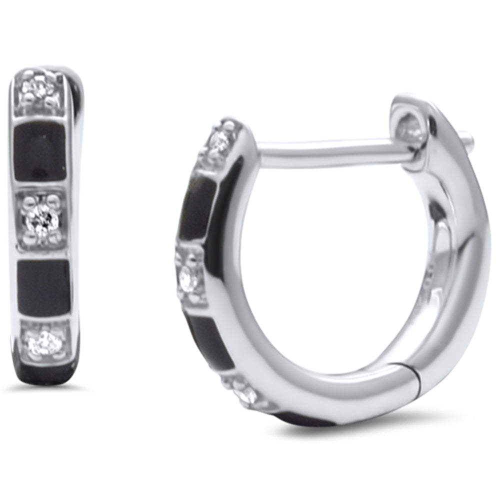 Muse Jewelry .04ct G SI 14K White Gold Petite Diamond & Black Enamel Hoop Earrings