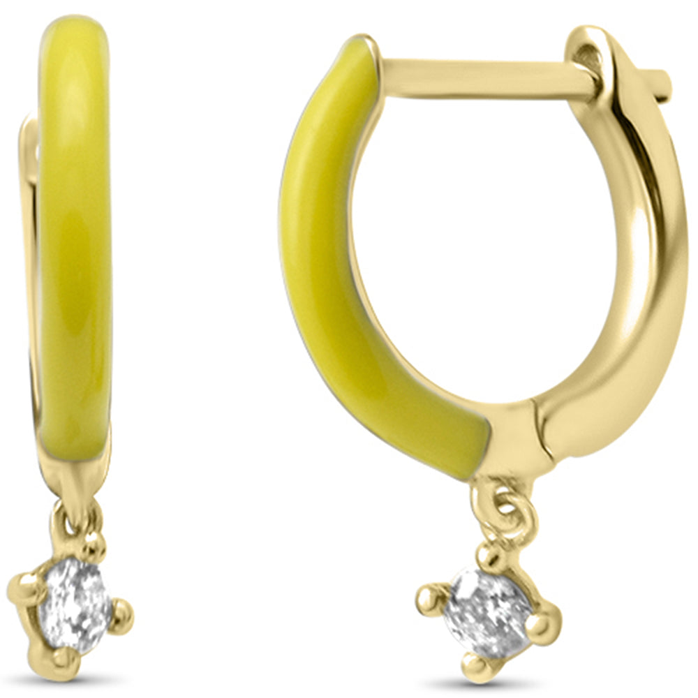 Muse Jewelry .08ct G SI 14K Yellow Gold Diamond Petite Yellow Enamel Hoop Earrings