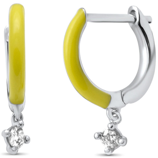 Muse Jewelry .08ct G SI 14K White Gold Diamond & Yellow Enamel Hoop Earrings