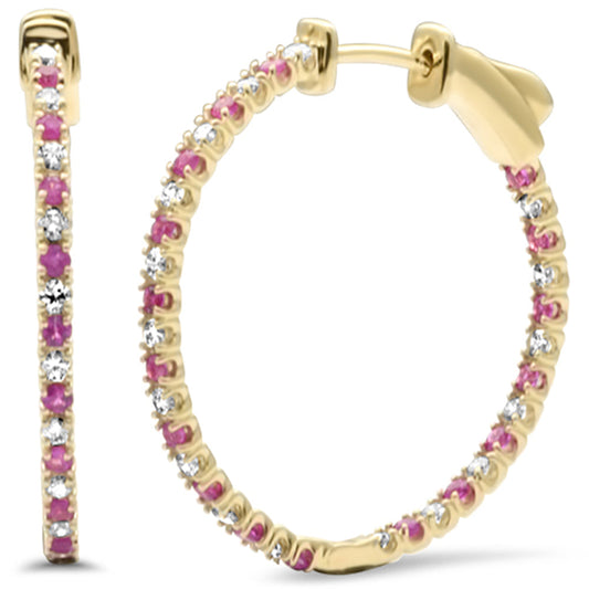 Muse Jewelry 1.10ct G SI 14K Yellow Gold Diamond & Ruby Gemstones Hoop Earrings