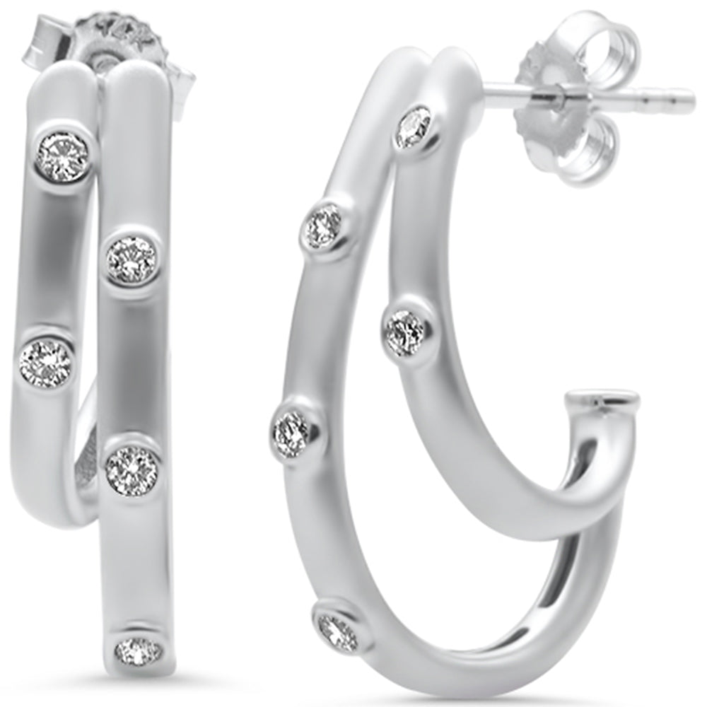 Muse Jewelry .19ct G SI 14K White Gold Diamond Double J Hoop Earrings