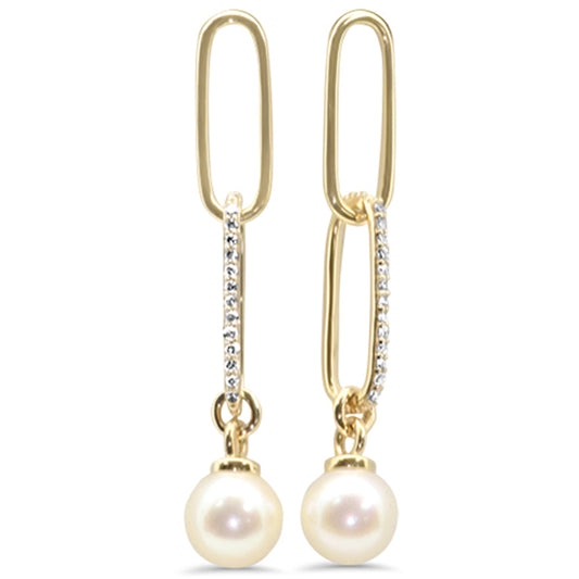 Muse Jewelry .10ct G SI 14K Yellow Gold Diamond Pearl Paper Clip Drop Earrings