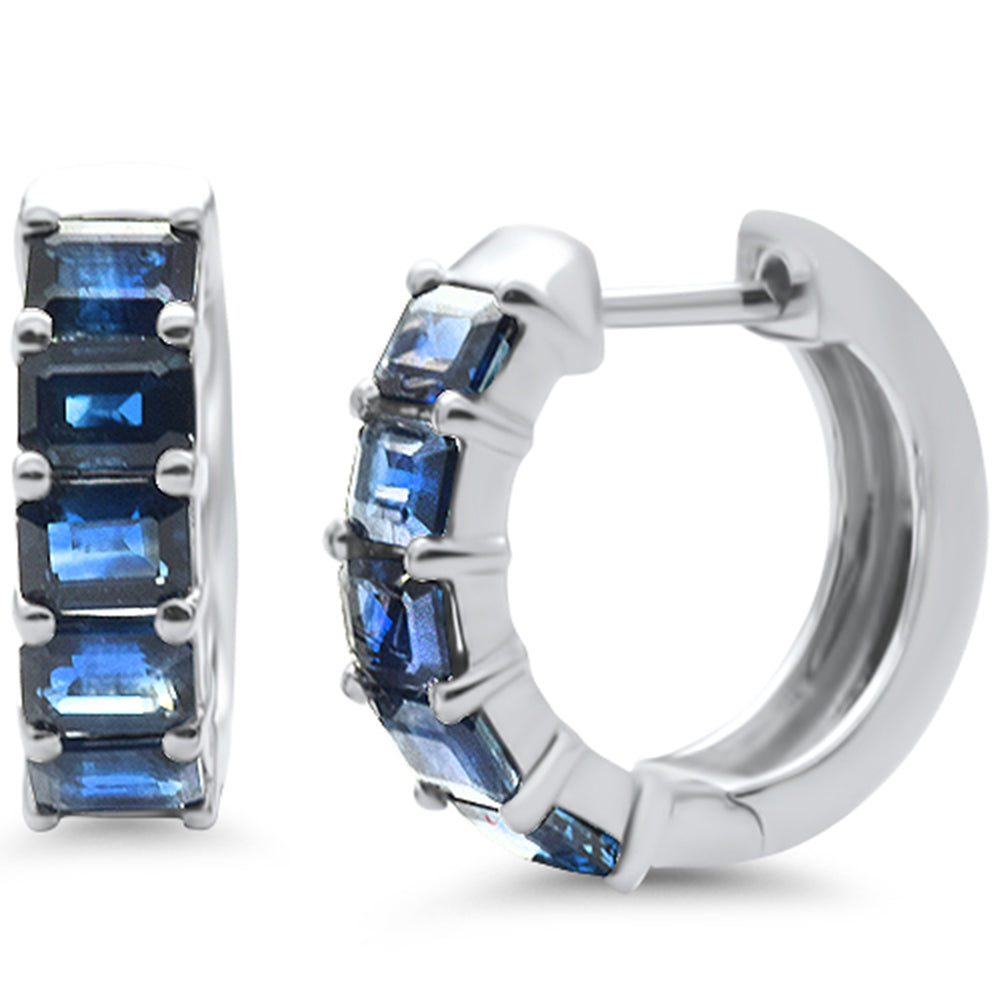 Muse Jewelry 2.80ct G SI 14K White Gold Emerald Cut Blue Sapphire Gemstones Hoop Huggie Earrings