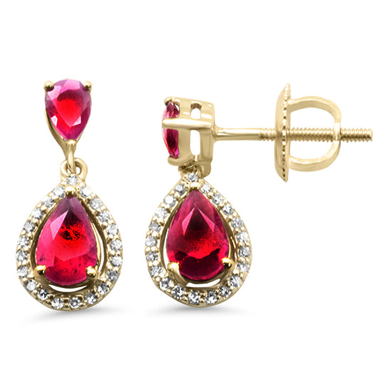 Muse Jewelry 1.32ct G SI 14K Yellow Gold Diamond & Ruby Gemstones Drop Earrings