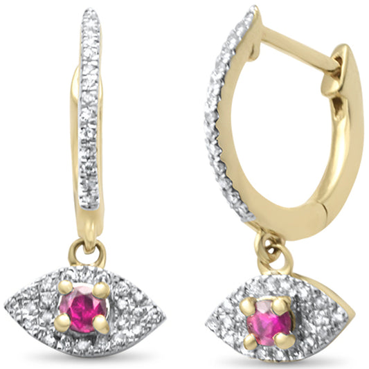 Muse Jewelry .41ct G SI 14K Yellow Gold Diamond & Ruby Gemstones Evil Eye Drop Earrings