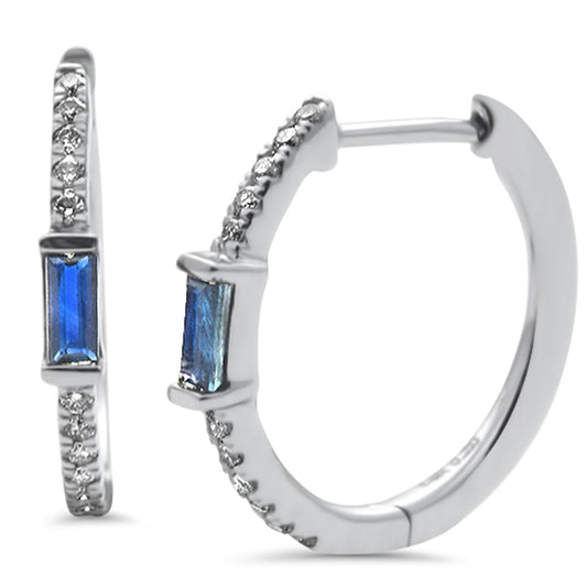 Muse Jewelry .41ct G SI 14K White Gold Diamond & Blue Sapphire Hoop Earrings