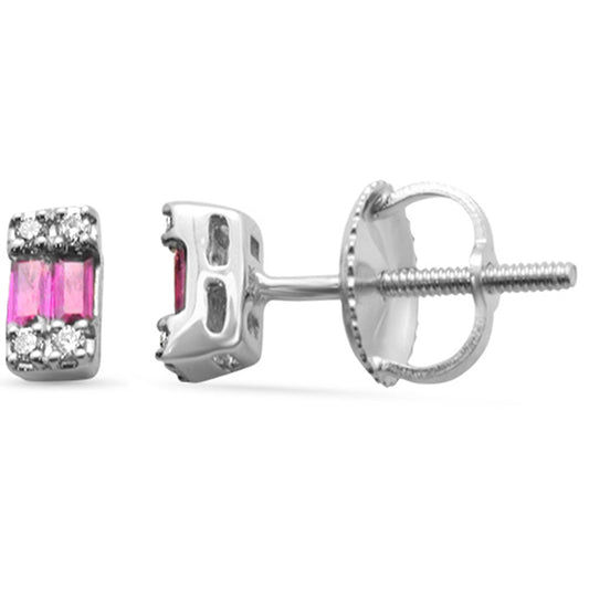 Muse Jewelry .19ct G SI 14K White Gold Diamond & Ruby Gemstones Earrings