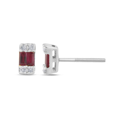 Muse Jewelry .19ct G SI 14K White Gold Diamond & Ruby Gemstones Earrings