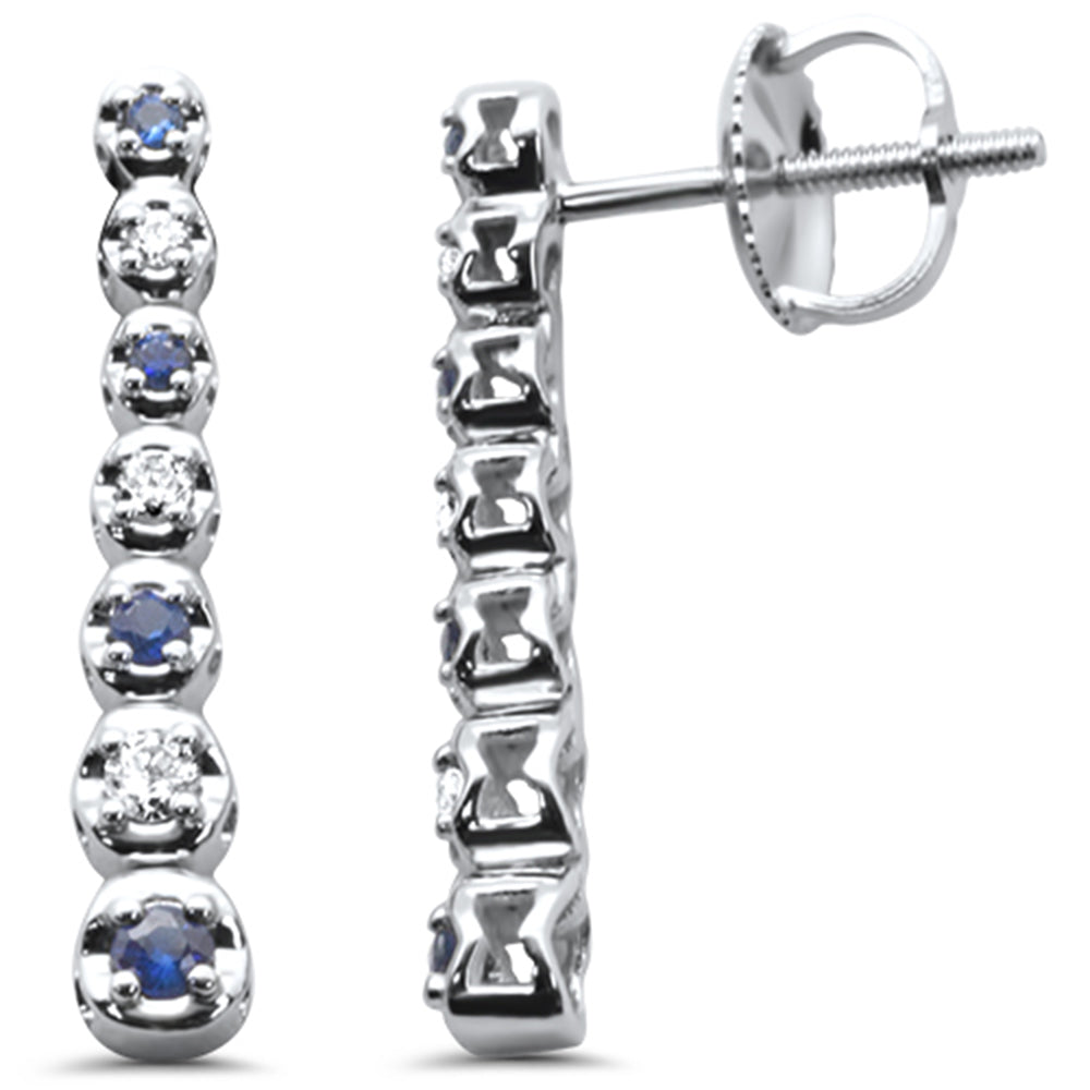 Muse Jewelry .21ct G SI 14K White Gold Diamond & Blue Sapphire Gemstones Drop Earrings