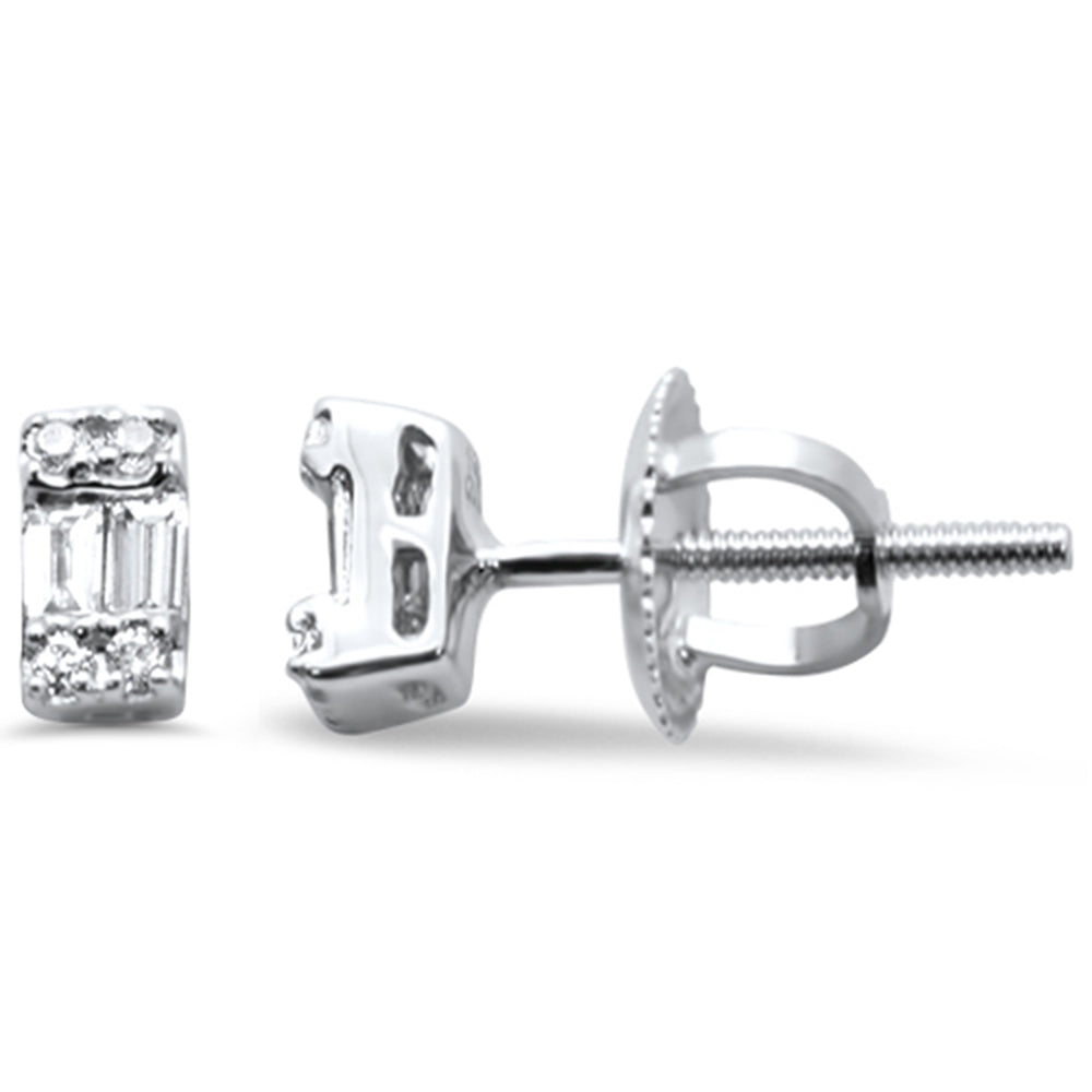 Muse Jewelry .16ct G SI 14K White Gold Diamond Round & Baguette Earrings