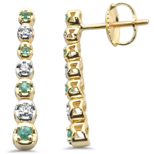 Muse Jewelry .20ct G SI 14K Yellow Gold Diamond Graduated & Emerald Gemstones Drop Earrings