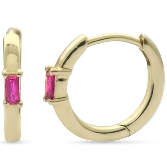 Muse Jewelry .13ct G SI 14K Yellow Gold Ruby Gemstones Petite Hoop Earrings