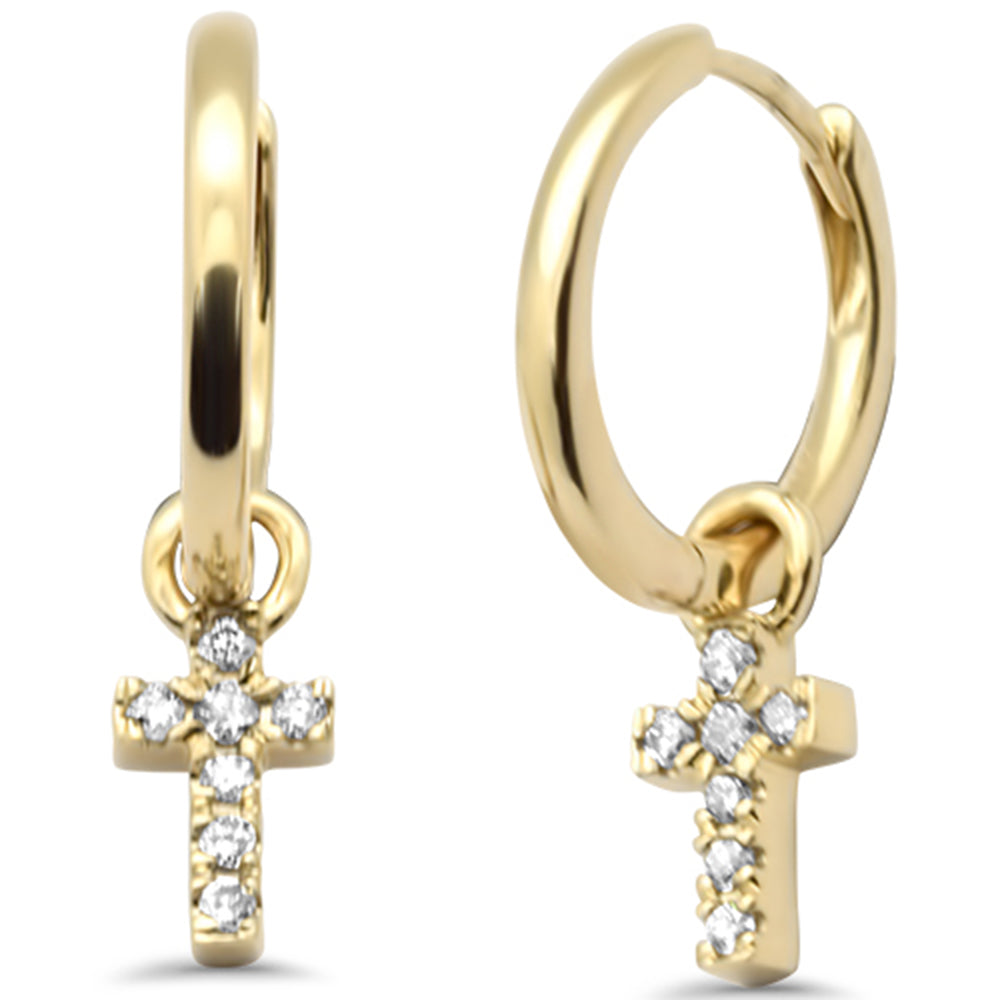 Muse Jewelry .20ct G SI 14K Yellow Gold Diamond Cross Dangling Hoop Earrings