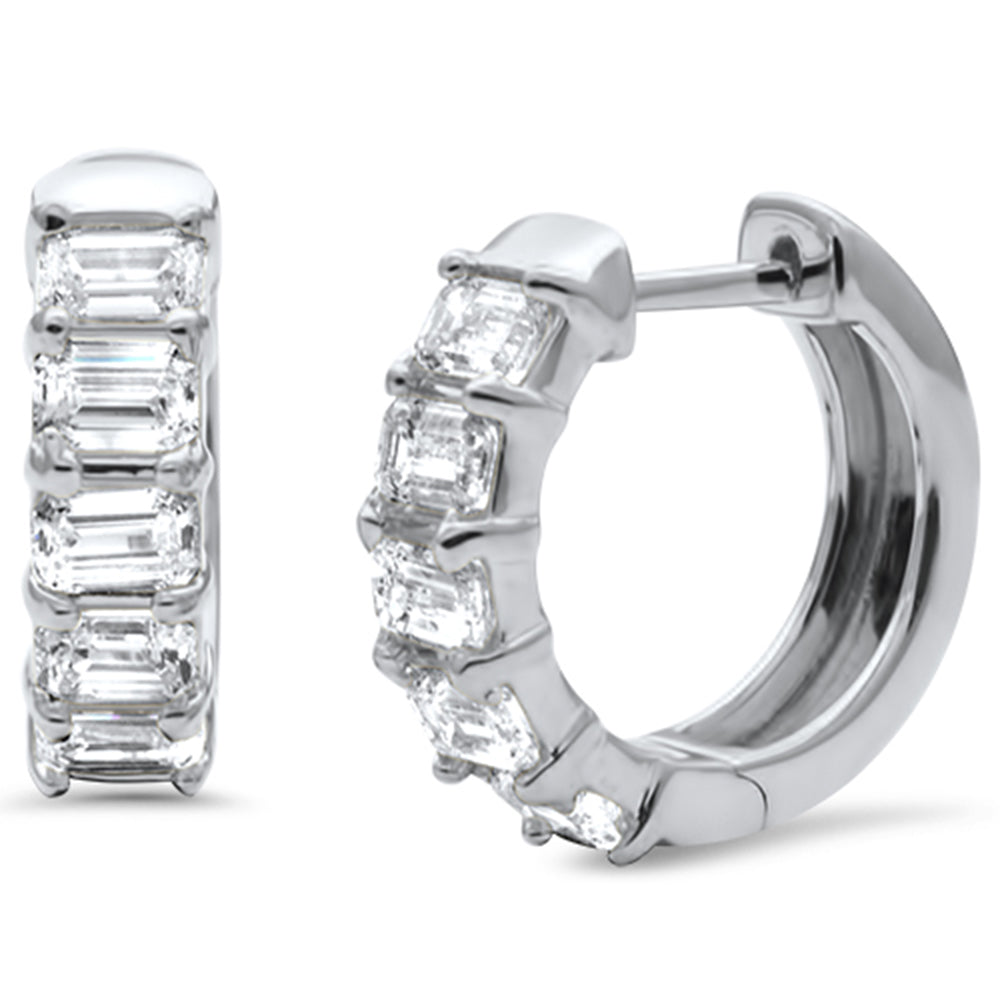 Muse Jewelry 1.65ct G SI 14K White Gold Emerald Cut Diamond Earrings Hoop Huggie
