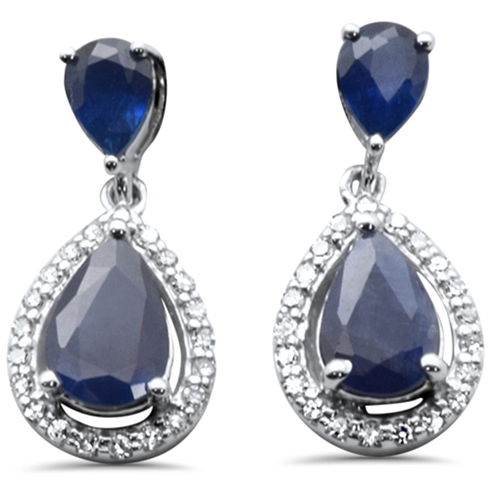 Muse Jewelry 1.48ct G SI 14K White Gold Diamond Pear Shape & Blue Sapphire Gemstones Earrings
