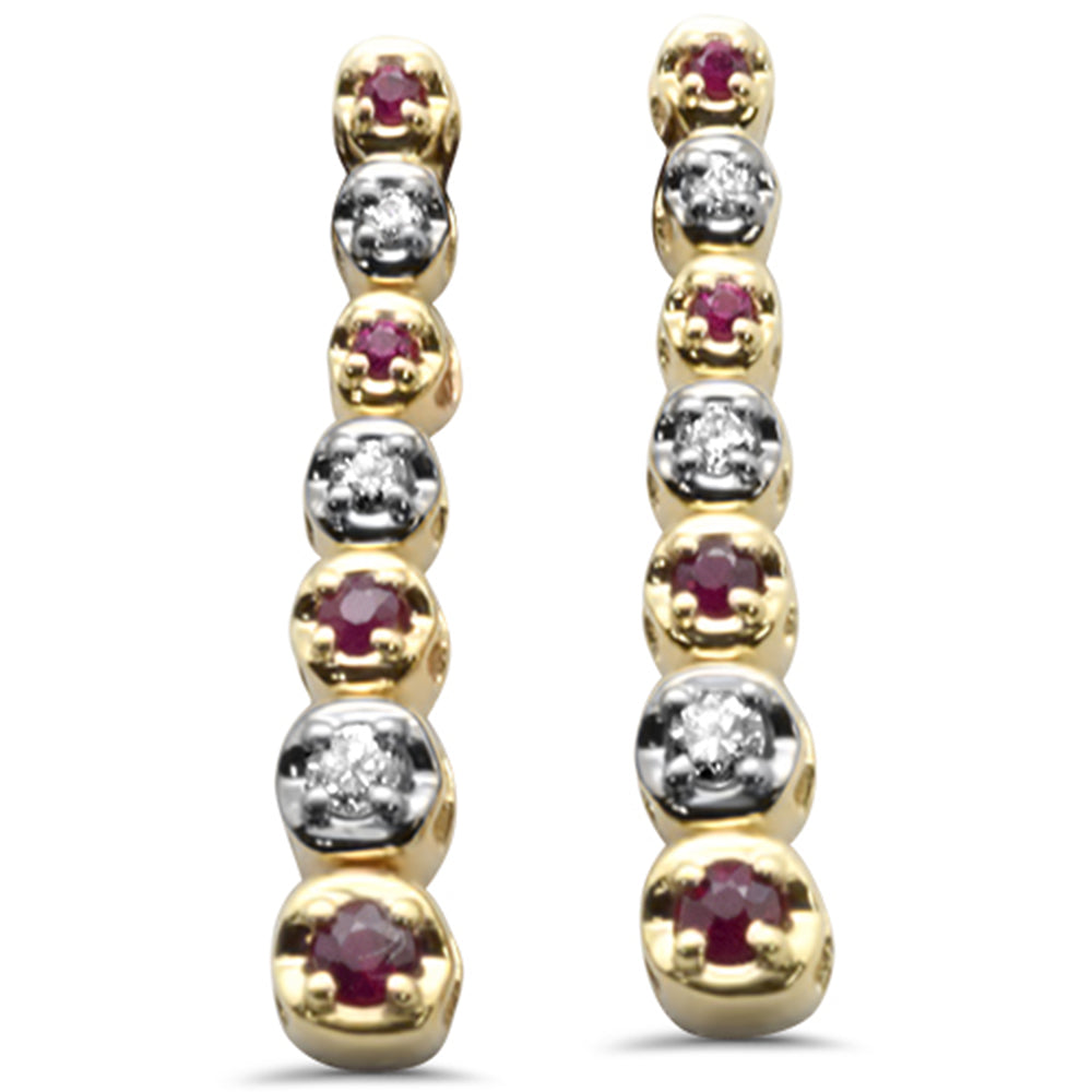 Muse Jewelry .21ct G SI 14K Yellow Gold Diamond & Ruby Gemstones Dangling Earrings