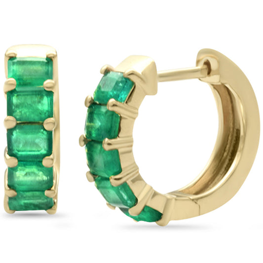 Muse Jewelry 2.50ct 14K Yellow Gold Emerald Gemstones Hoop Earrings